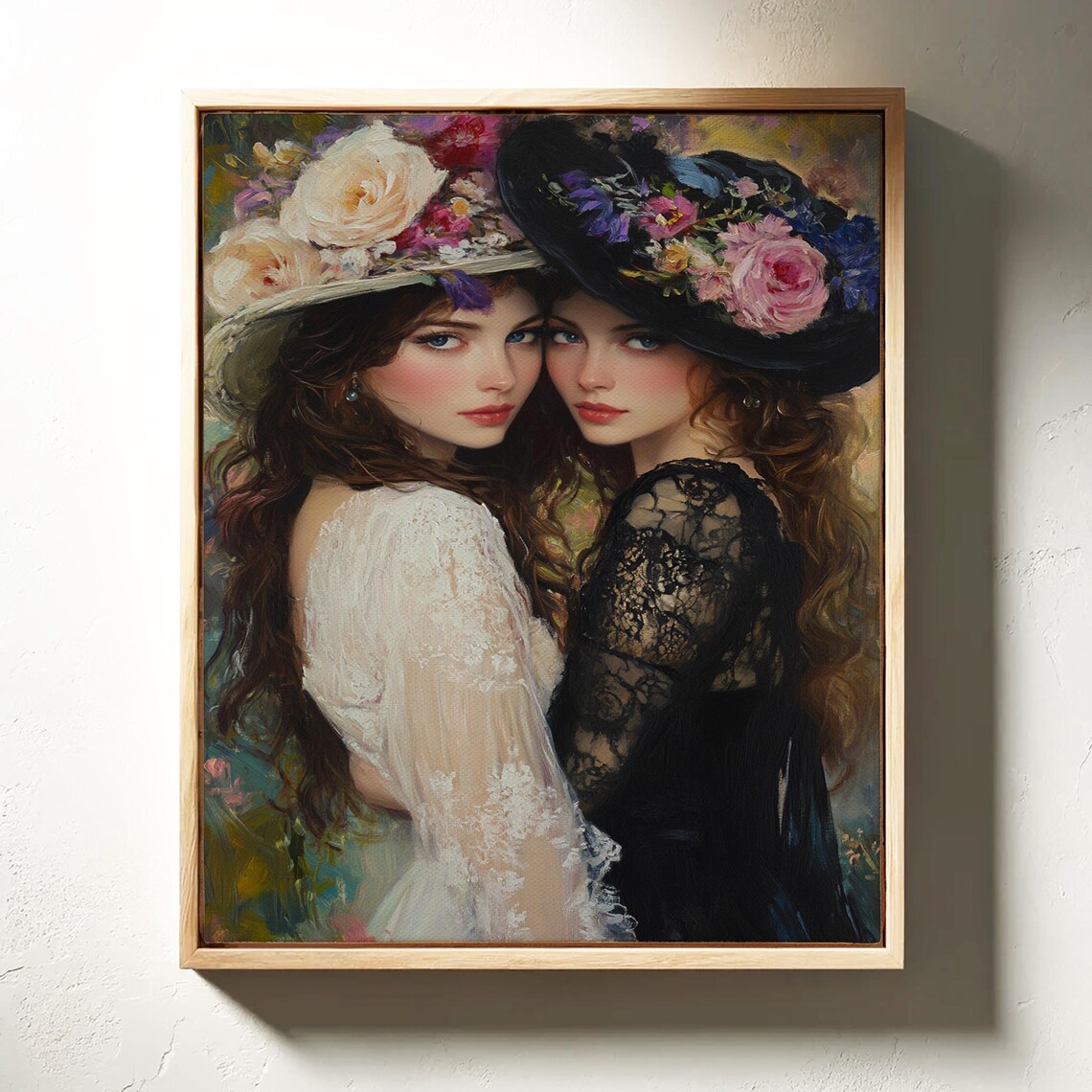 Two Women in Floral Hats Pressed Cheek to Cheek Vintage Poster - Image 6