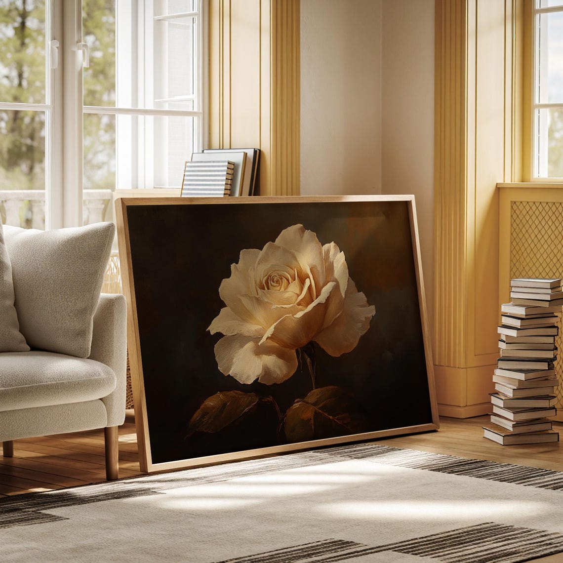 Elegant Ivory Rose Bloom on a Dark Background Vintage Botanical Poster - Image 7