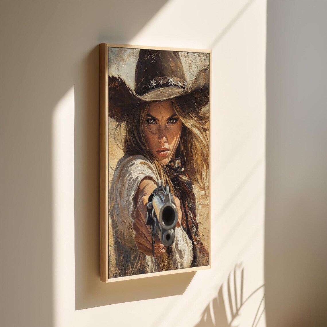 Revolver Cowgirl Pointing Gun Western Star Hat Portrait Poster - Image 2