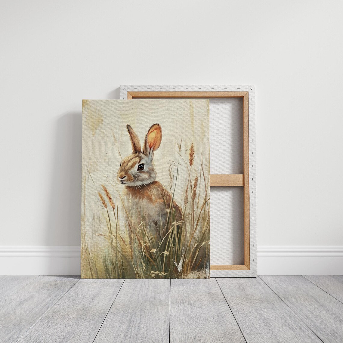 Golden Bunny Among Wheat Stalks in Warm Light Wildlife Painting Wall Art - Image 7
