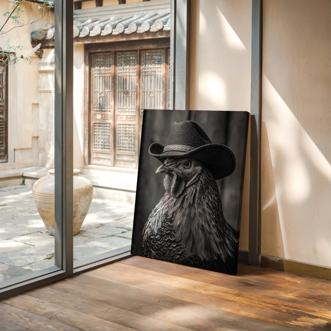 Rooster in Cowboy Hat Funny Western Farm Animal Portrait Poster