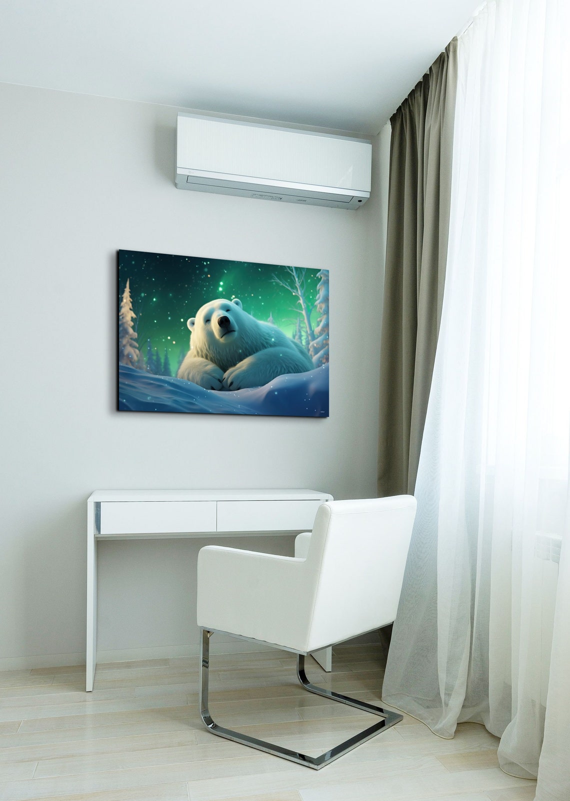 Sleeping Polar Bear Northern Lights Aurora Winter Wonderland Wall Art - Image 7
