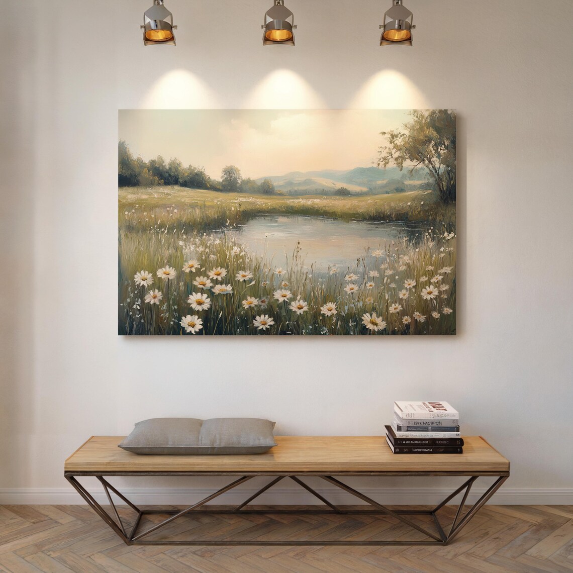 Serene Pond With Wild Daisies, Peaceful Landscape - Image 6