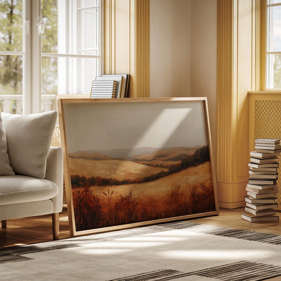 Serene Autumn Wheat Field Valley Muted Fall Landscape Poster - Image 3
