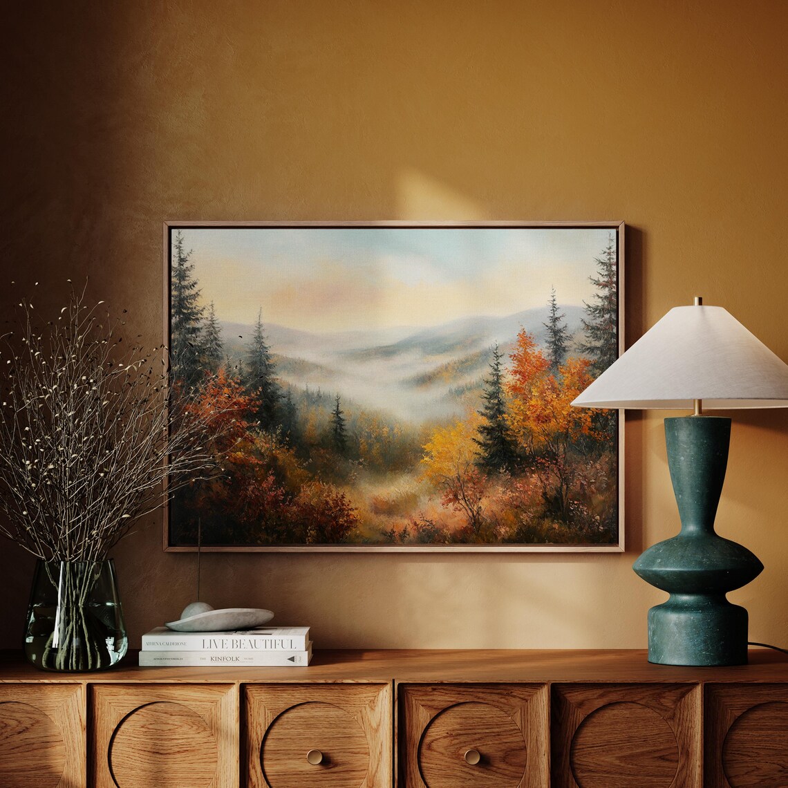 Autumn Mountain Landscape Misty Hills Fall Foliage Vintage Art Poster - Image 3