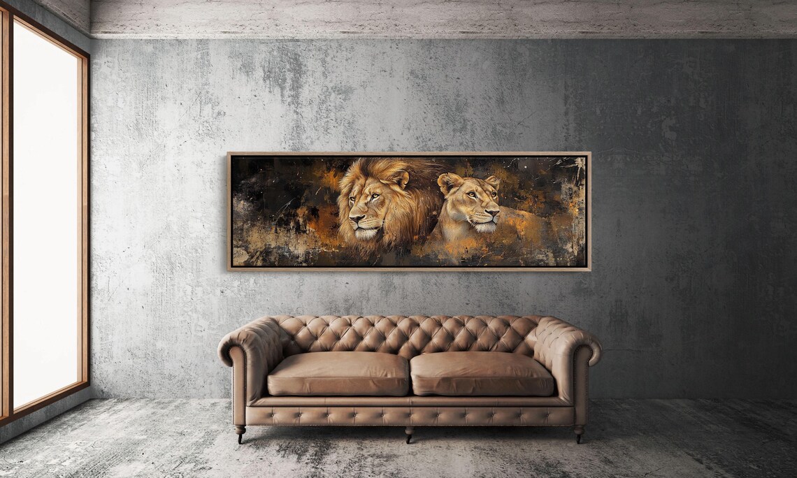 Lion And Lioness Abstract Gold Wildlife Safari Big Cat Art Poster - Image 4