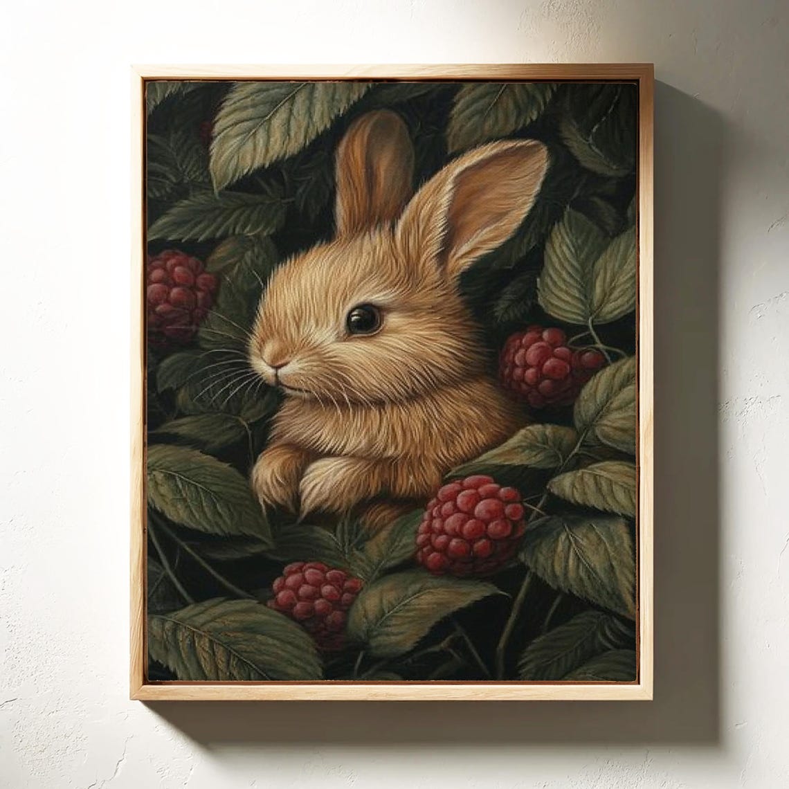 Bunny Rabbit Among Ripe Raspberries Dark Moody Woodland Animal Poster - Image 4