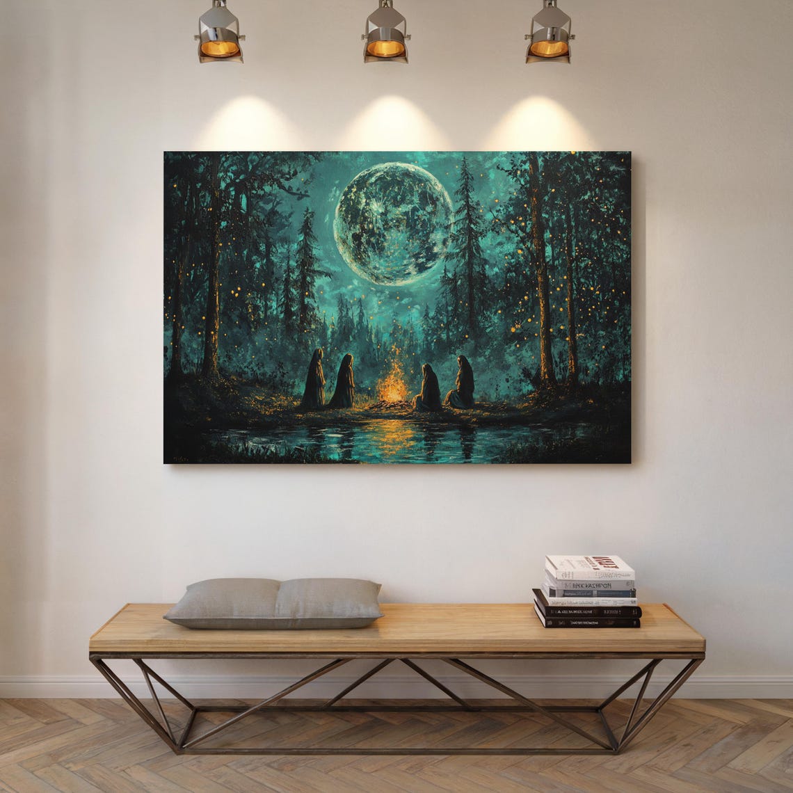 Mystical Moonlit Forest Gathering Campfire Night Scene Poster - Image 4