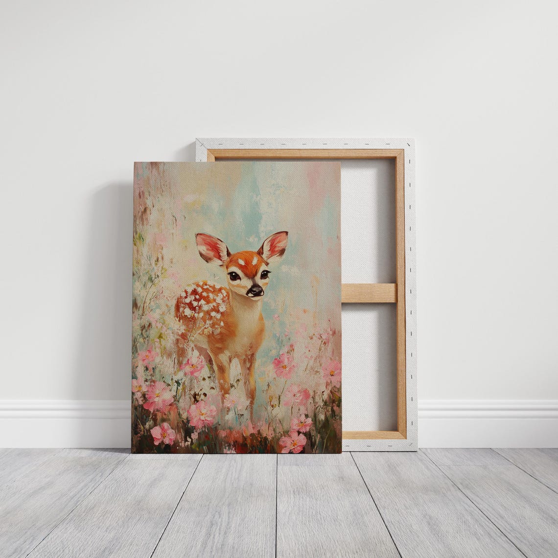 Baby Fawn Spotted Deer Pink Cosmos Flowers Pastel Spring Poster - Image 3