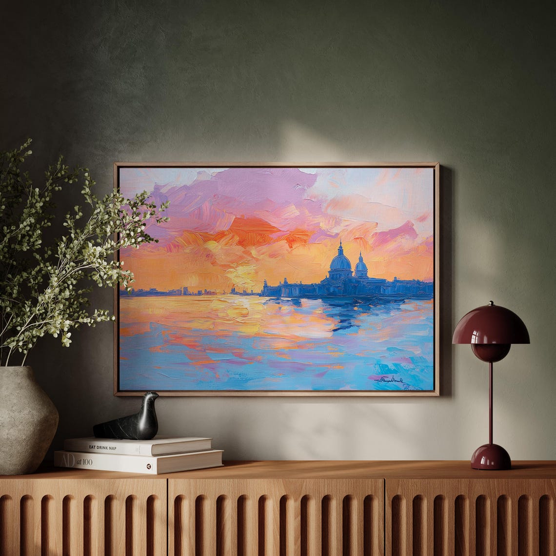 Venice Sunset Skyline Golden Orange Impasto Oil Painting Poster - Image 5