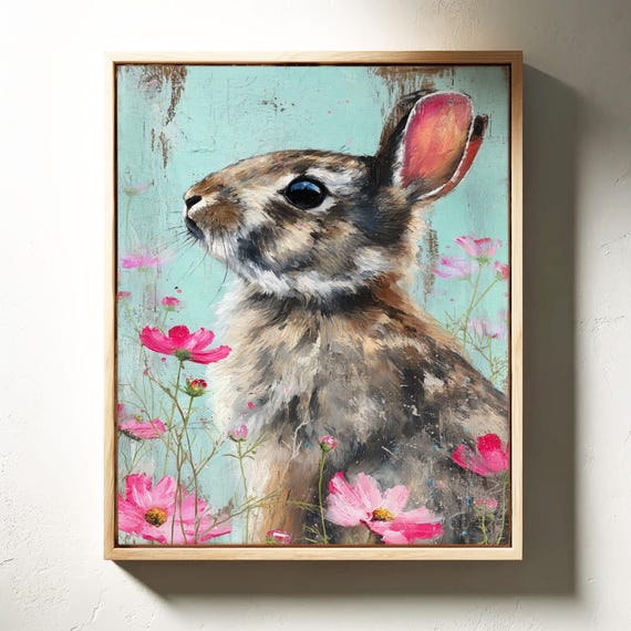 Whimsical Rabbit Among Wildflowers