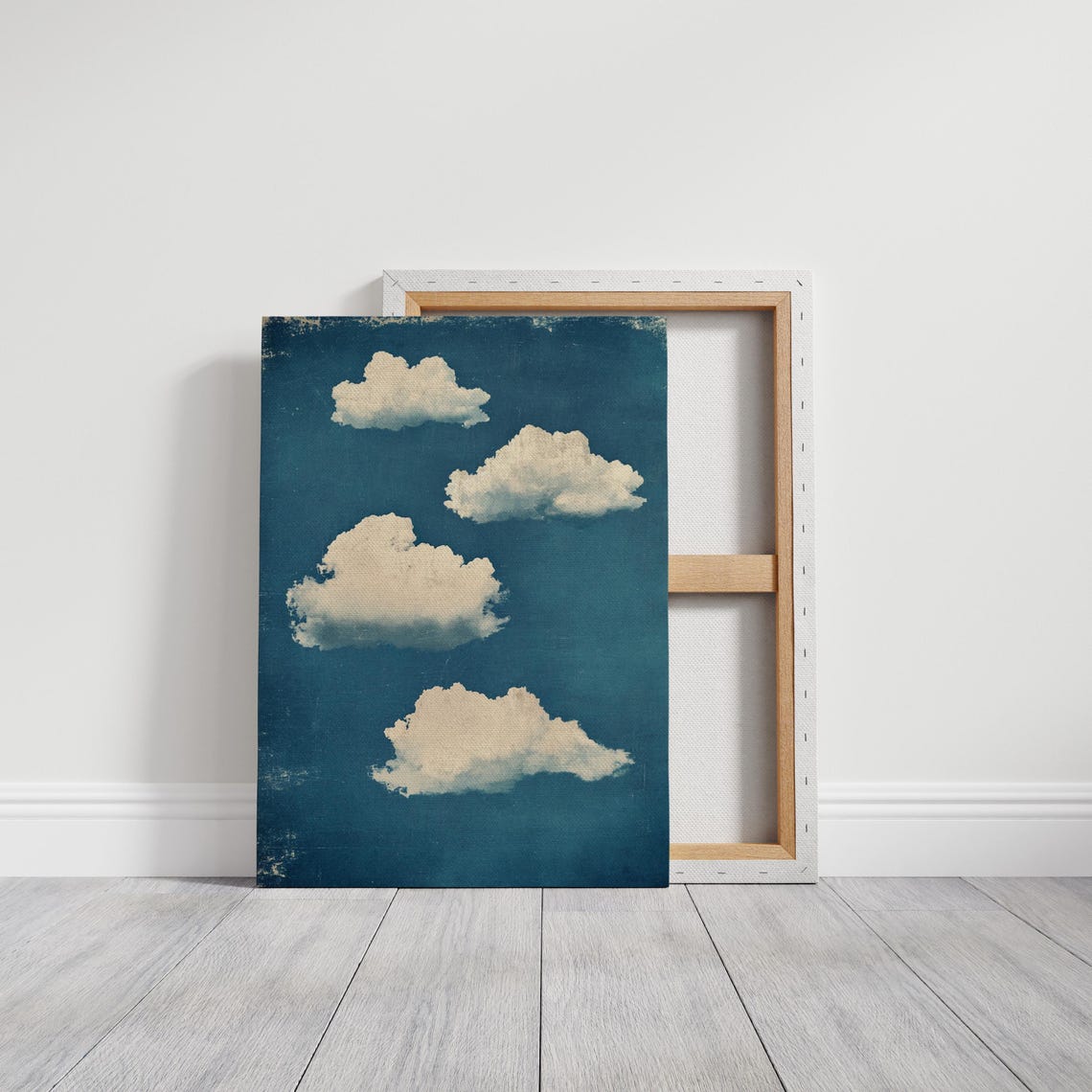 Vintage Blue Sky With White Clouds Textured Cloudscape Art Poster - Image 3