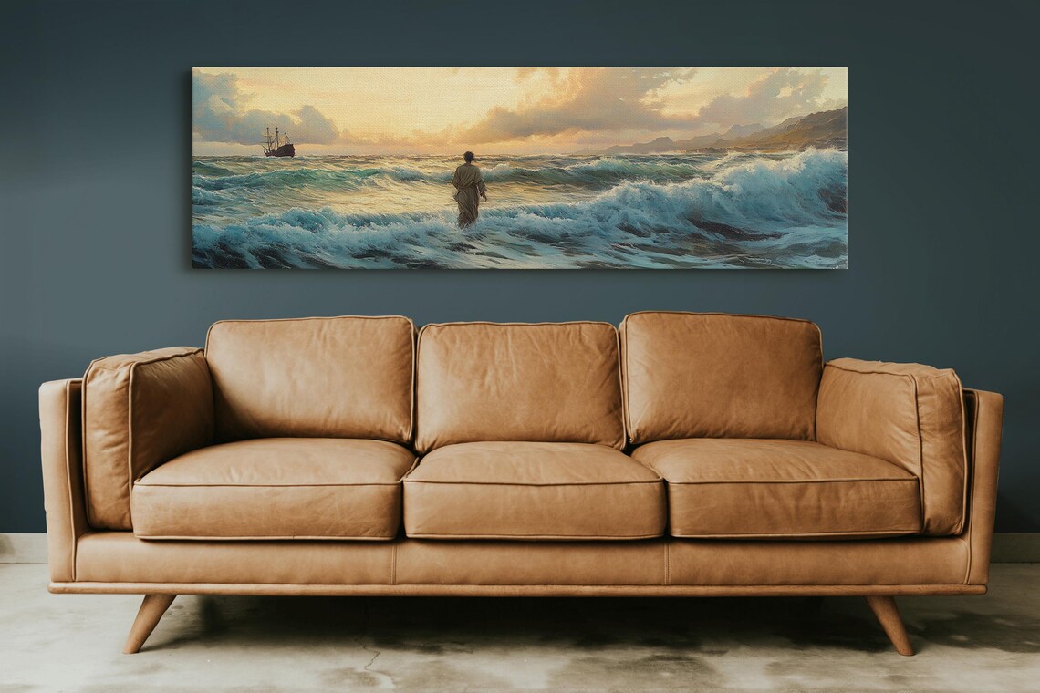 Jesus Walking On Water Biblical Seascape Faith Christian Poster