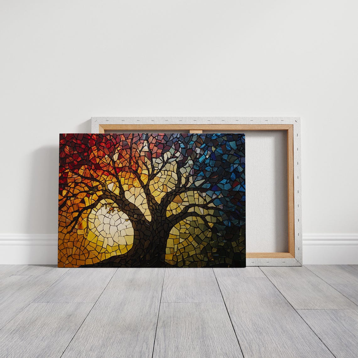 Stained Glass Tree Mosaic With Fiery Sunset Gradient Colors Poster - Image 5