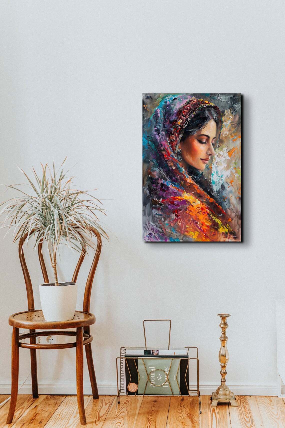 Rajasthani Woman Portrait in a Colorful Sari Oil Painting Style Poster - Image 5