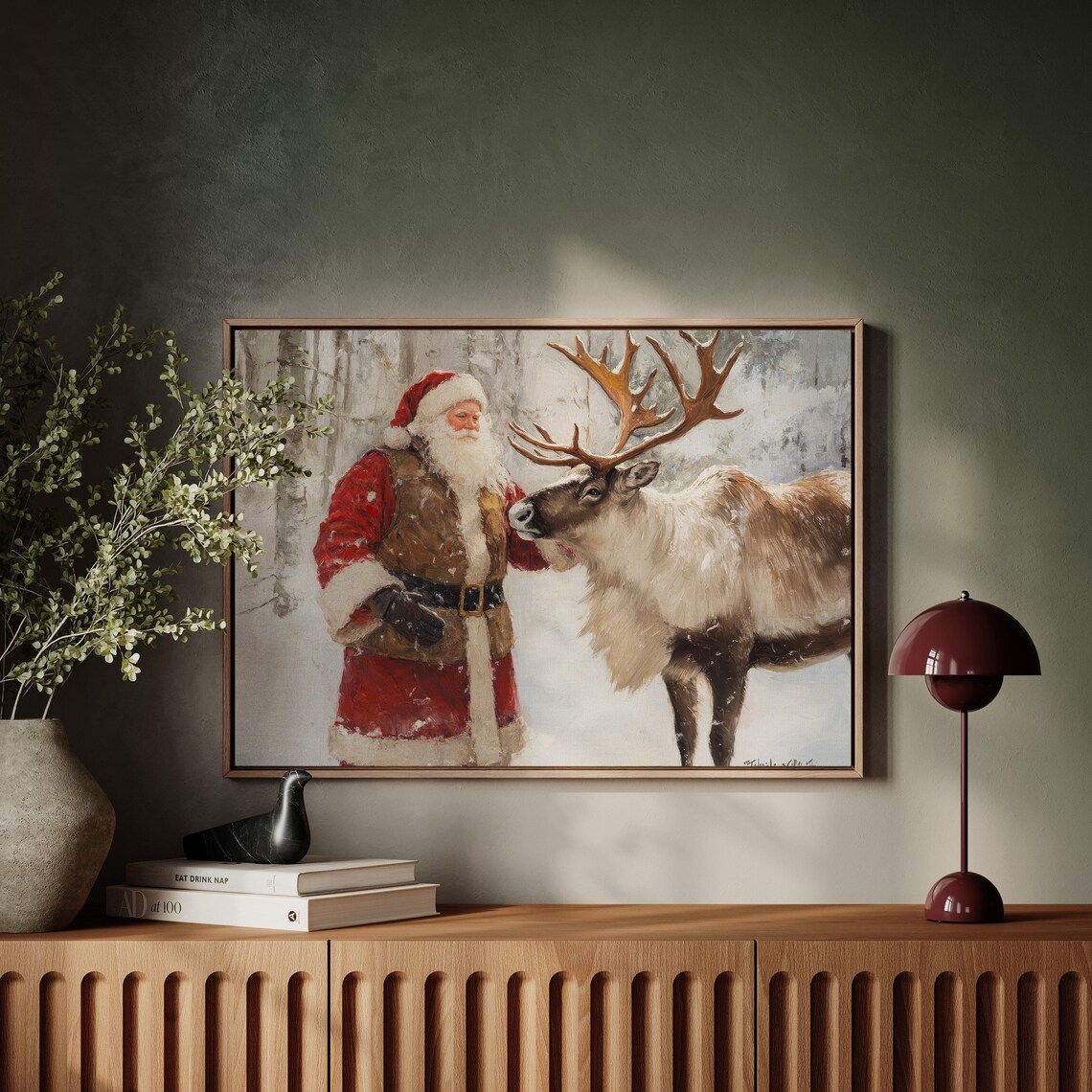 Rustic Santas Reindeer Christmas Cottagecore Art Print - Image 4