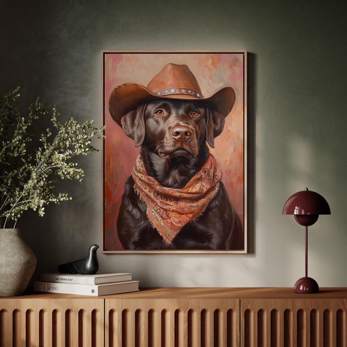 Chocolate Lab Cowboy Hat And Bandana Western Dog Portrait Poster - Image 4