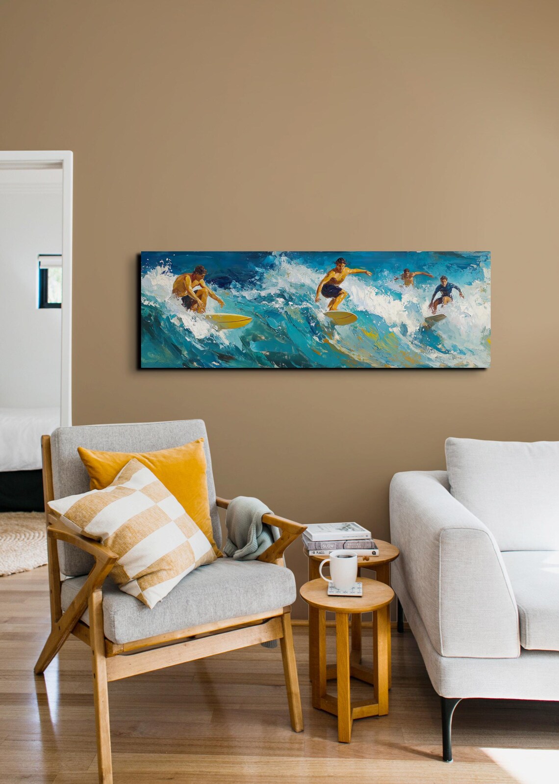 Retro Surfing Panoramic Ocean Landscape Art Print - Image 4