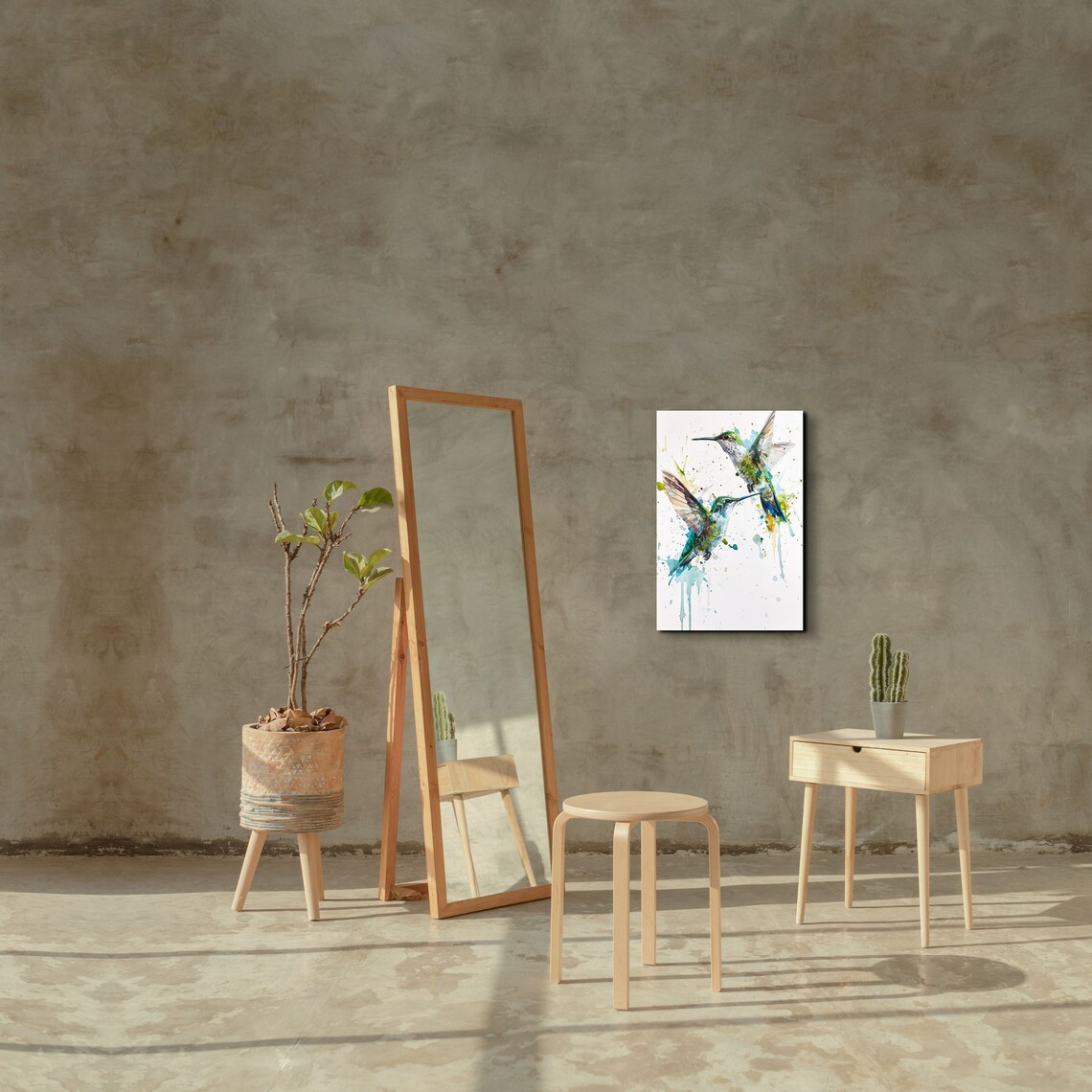 Watercolor Turquoise Hummingbirds Wall Art Print - Image 4