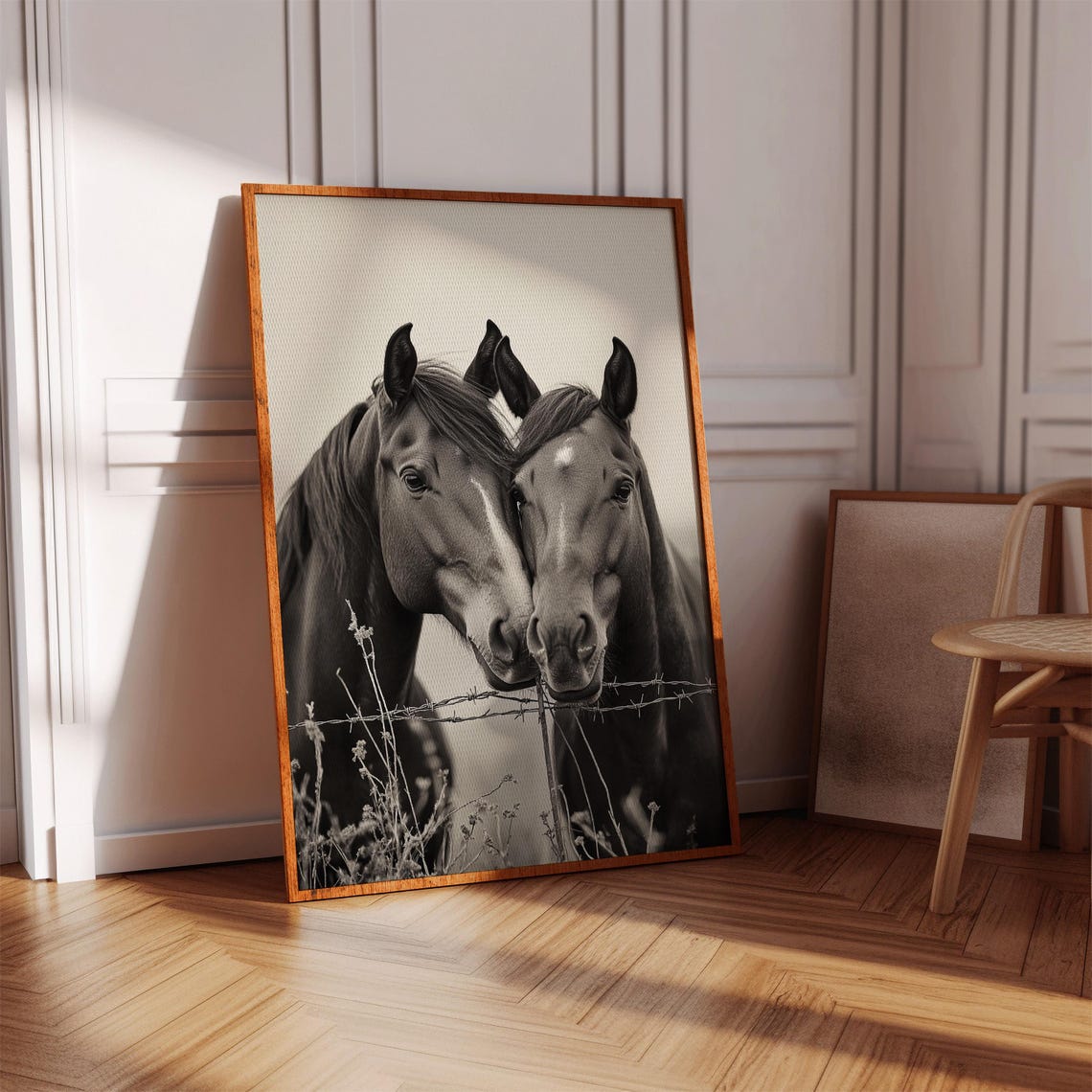 Two Horses Nuzzling Black And White Romantic Western Love Poster