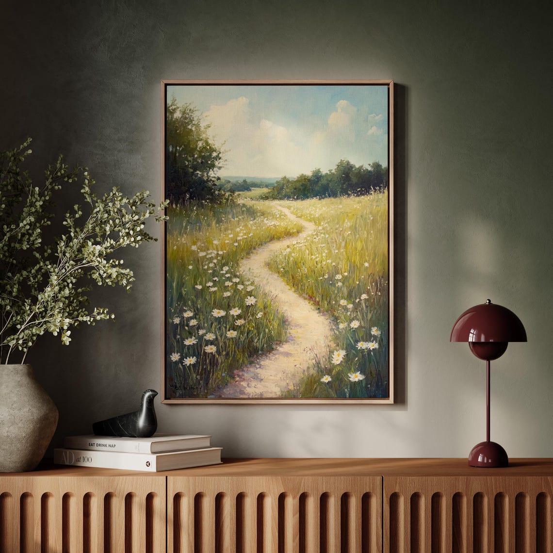 Winding Meadow Path Through Daisies Sunny Countryside Art Print - Image 7