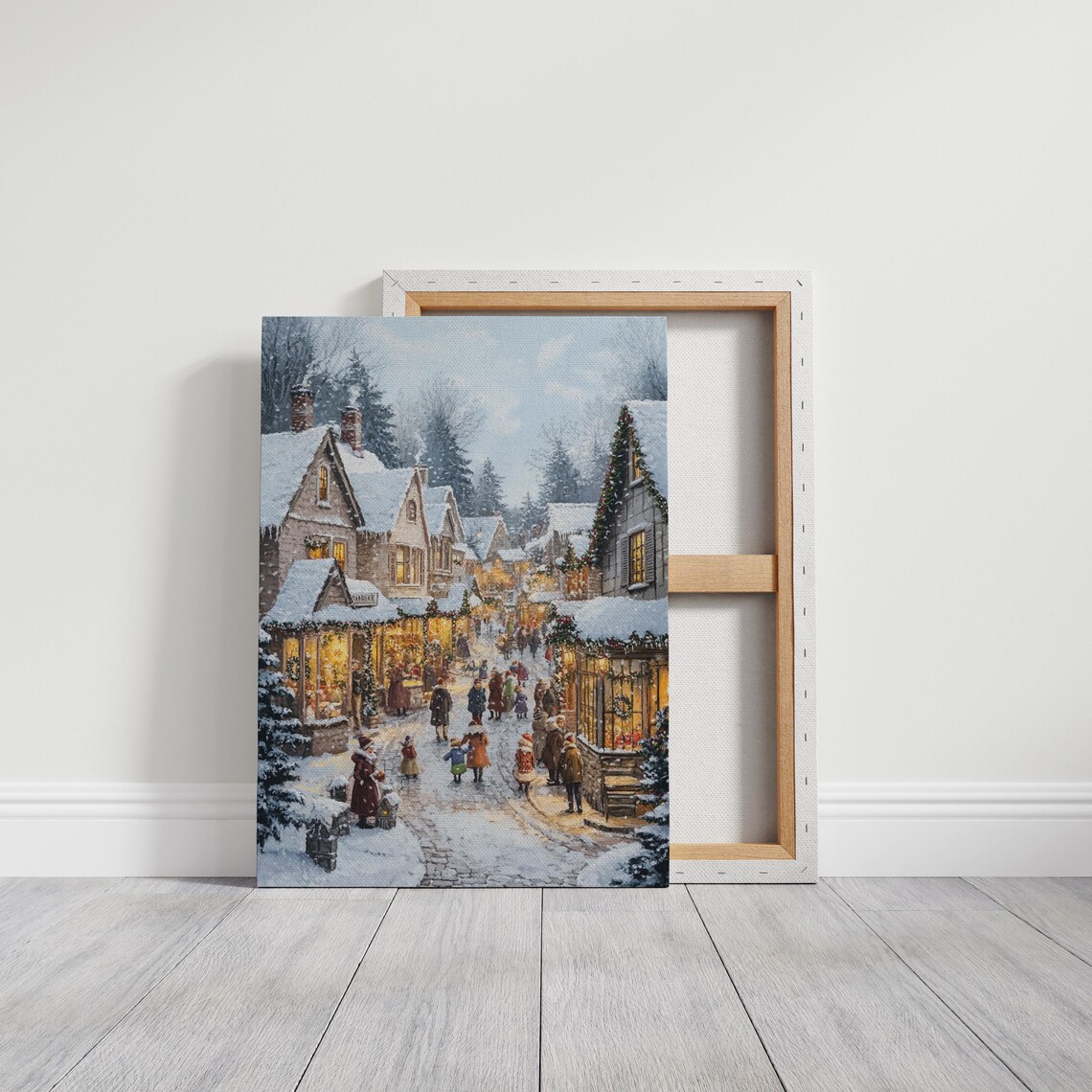 Charming Old Town Christmas Market Street in Winter Snow Art Poster - Image 6