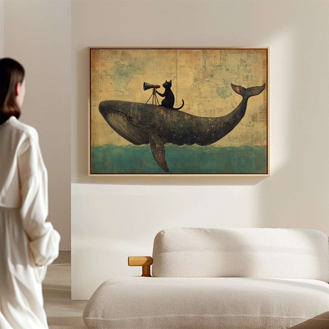 Whimsical Cat and Whale Adventure, Vintage Nautical Map - Image 6
