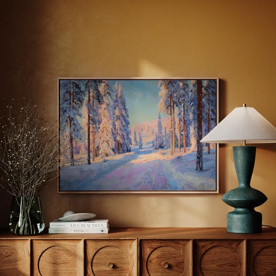 Winter Forest Canvas Wall Art Snowcovered Pine Trees In Morning Light Impressionist Landscape Painting For Cozy Home Dcor