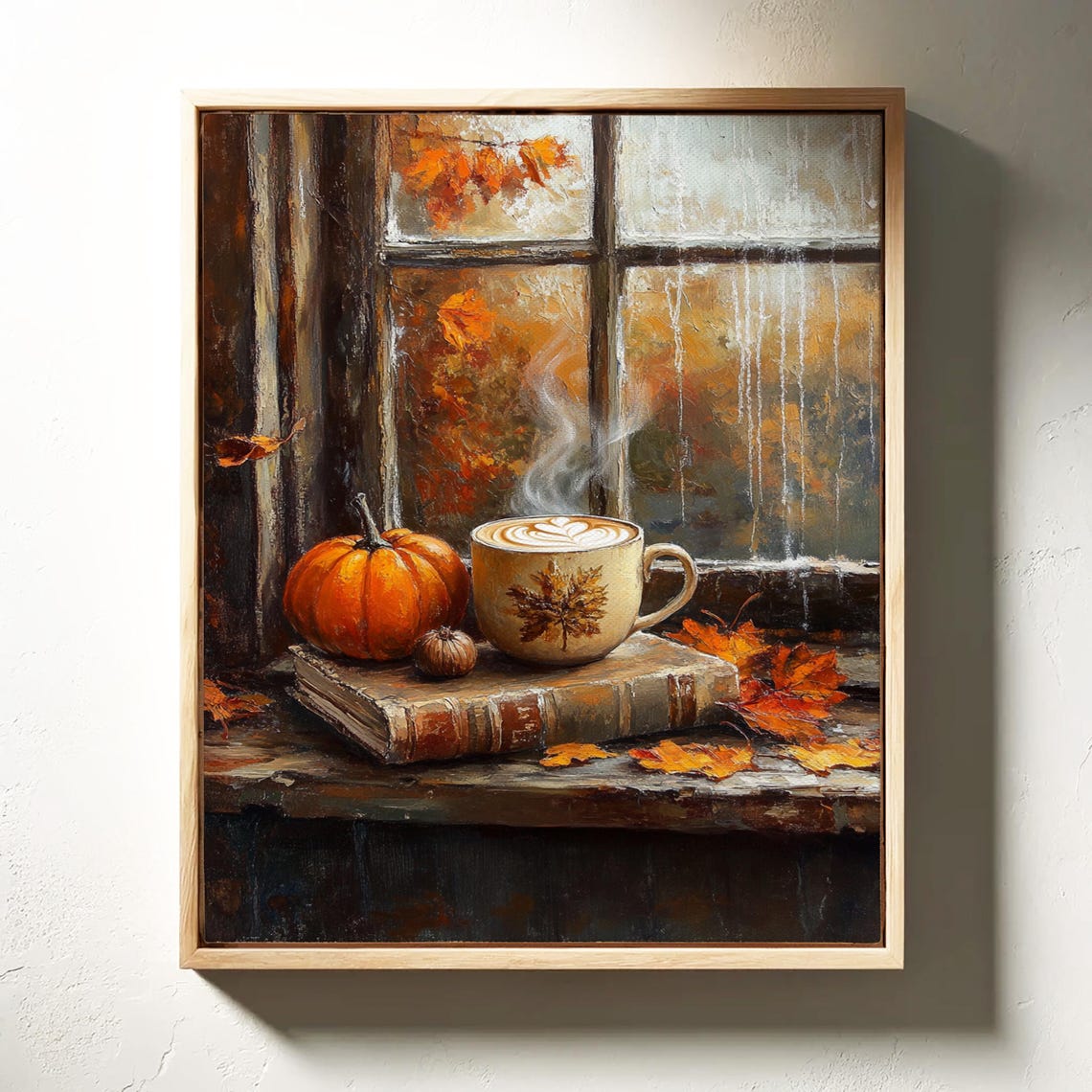 Cozy Autumn Window Pumpkin Spice Latte Fall Leaves Scene Poster - Image 5