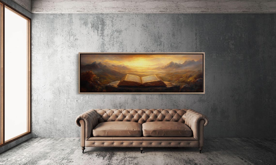 Divine Bible Wall Art Open Holy Scripture Christian Faith Decor Spiritual Inspirational Print Religious Landscape