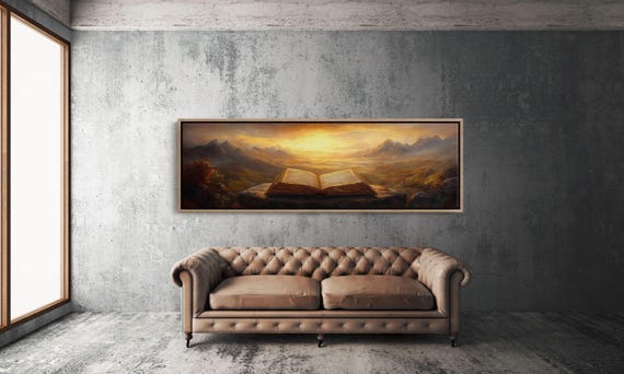 Divine Bible Wall Art Open Holy Scripture Christian Faith Decor Spiritual Inspirational Print Religious Landscape