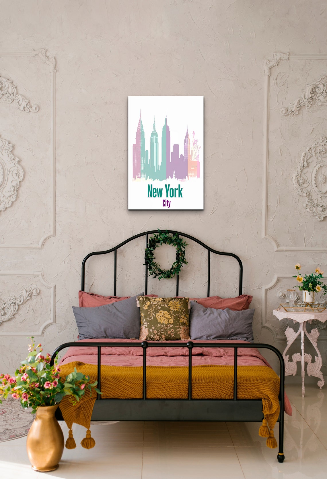 New York City Pastel Skyline Silhouette Modern Travel Poster - Image 5