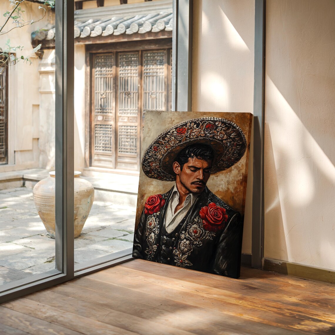 Mexican Charro In Sombrero Vintage Oil Painting Portrait Poster - Image 5