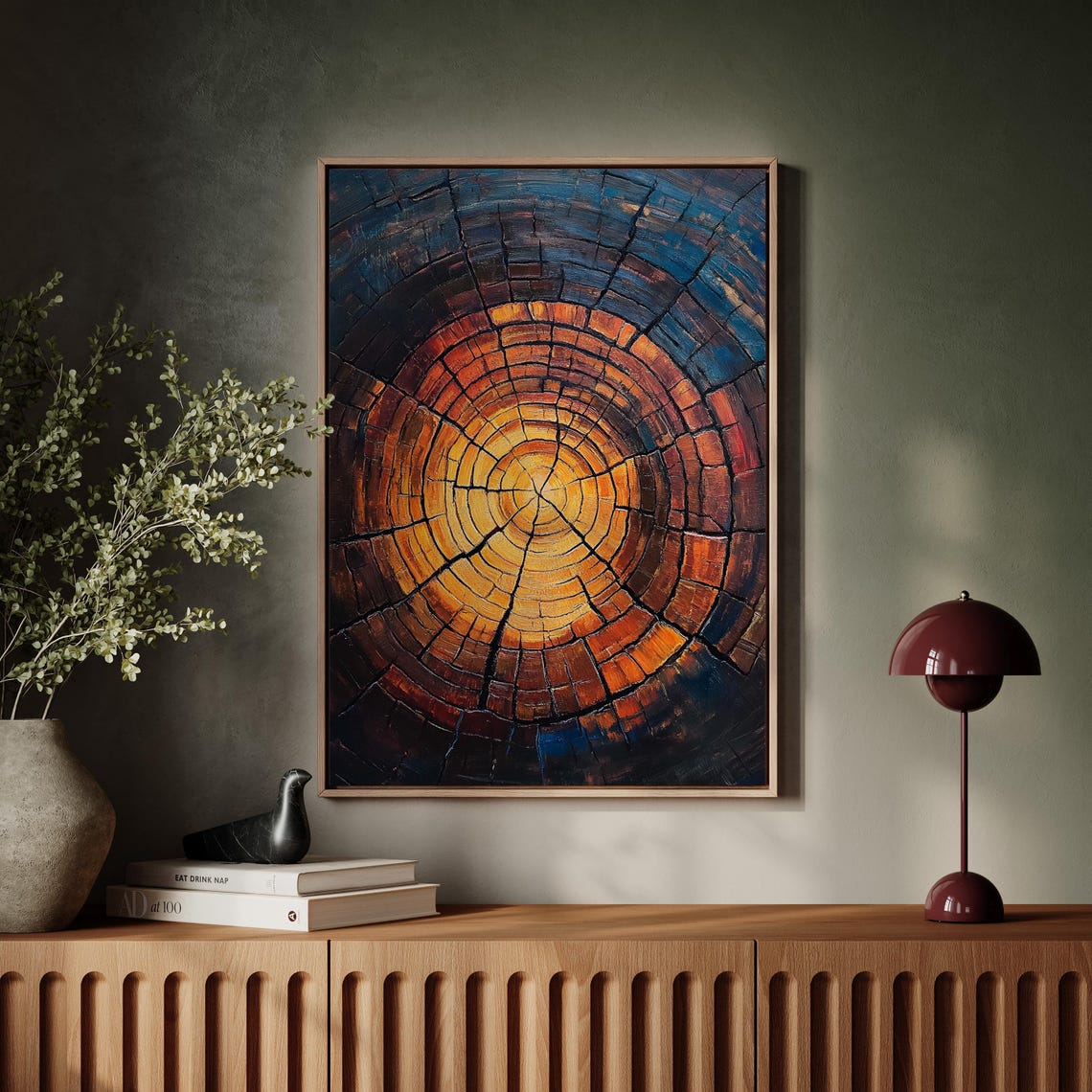 Tree Rings Cross Section Amber Blue Abstract Wood Texture Poster - Image 7