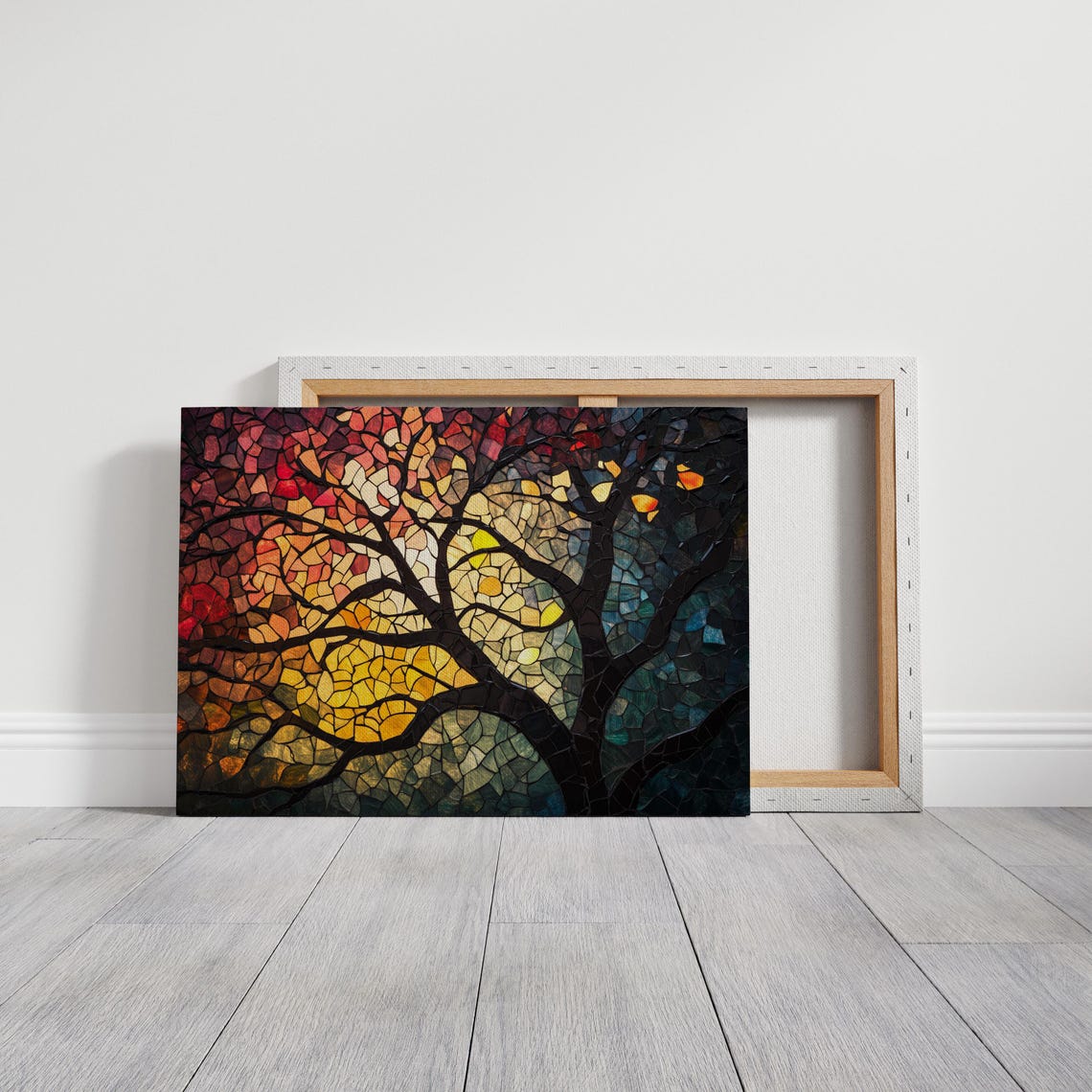 Stained Glass Autumn Tree Mosaic With Glowing Sunset Colors Poster - Image 5