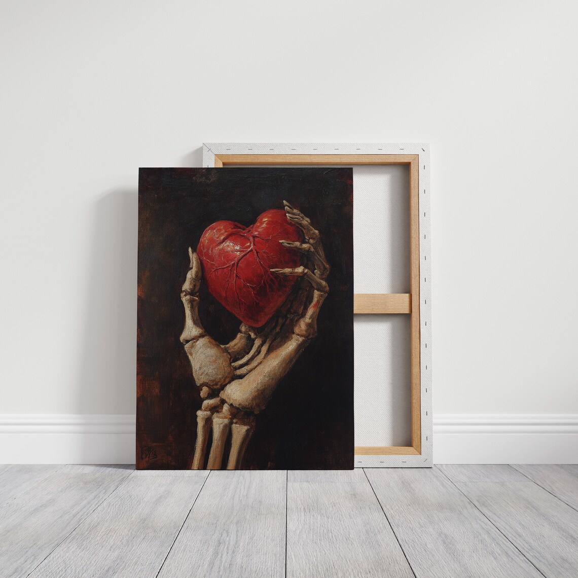 Skeleton Hand Holding Red Heart Dark Gothic Anatomy Oil Painting Poster - Image 6