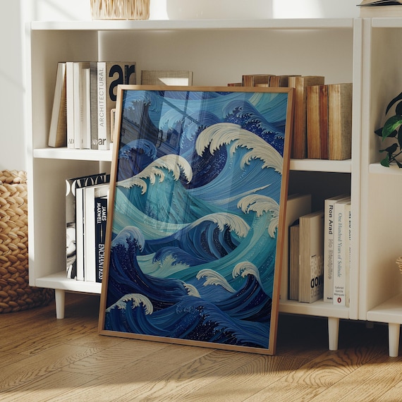 Great Ocean Waves Japanese Style Blue Sea Swell Dramatic Art Poster