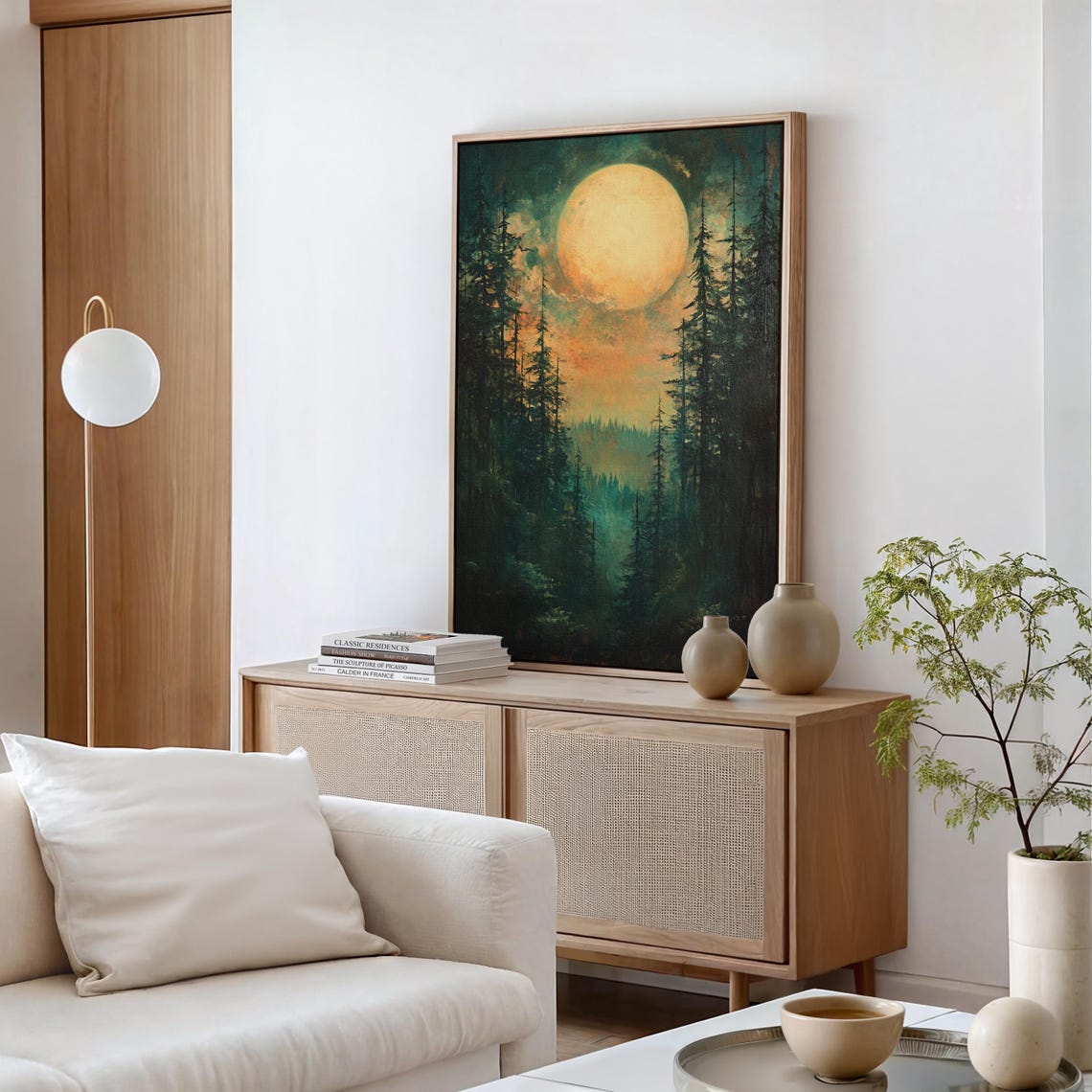 Forest Moon Wall Art Enchanted Pine Trees Under Full Moon Mystical Night Landscape Dark Woodland Decor Nature Wall Print - Image 4