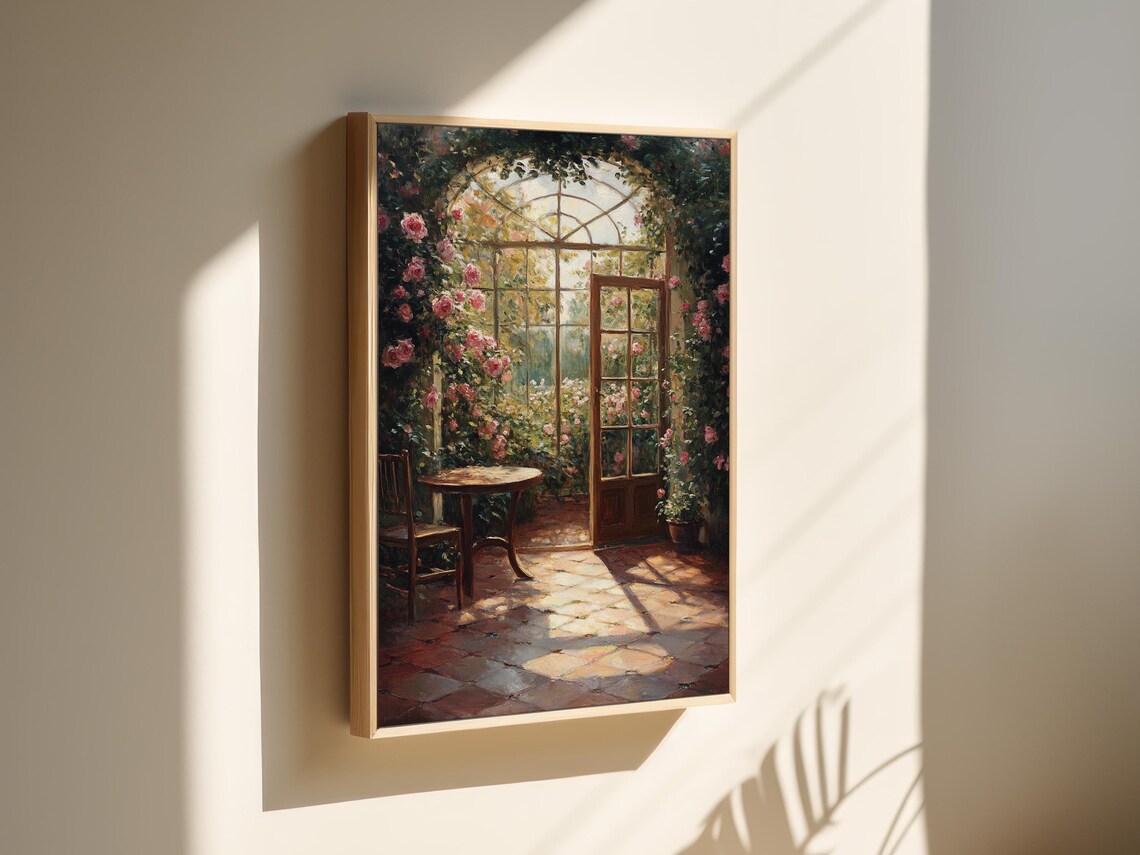 Romantic Rose Garden Patio Sunlit Conservatory Floral Poster - Image 6