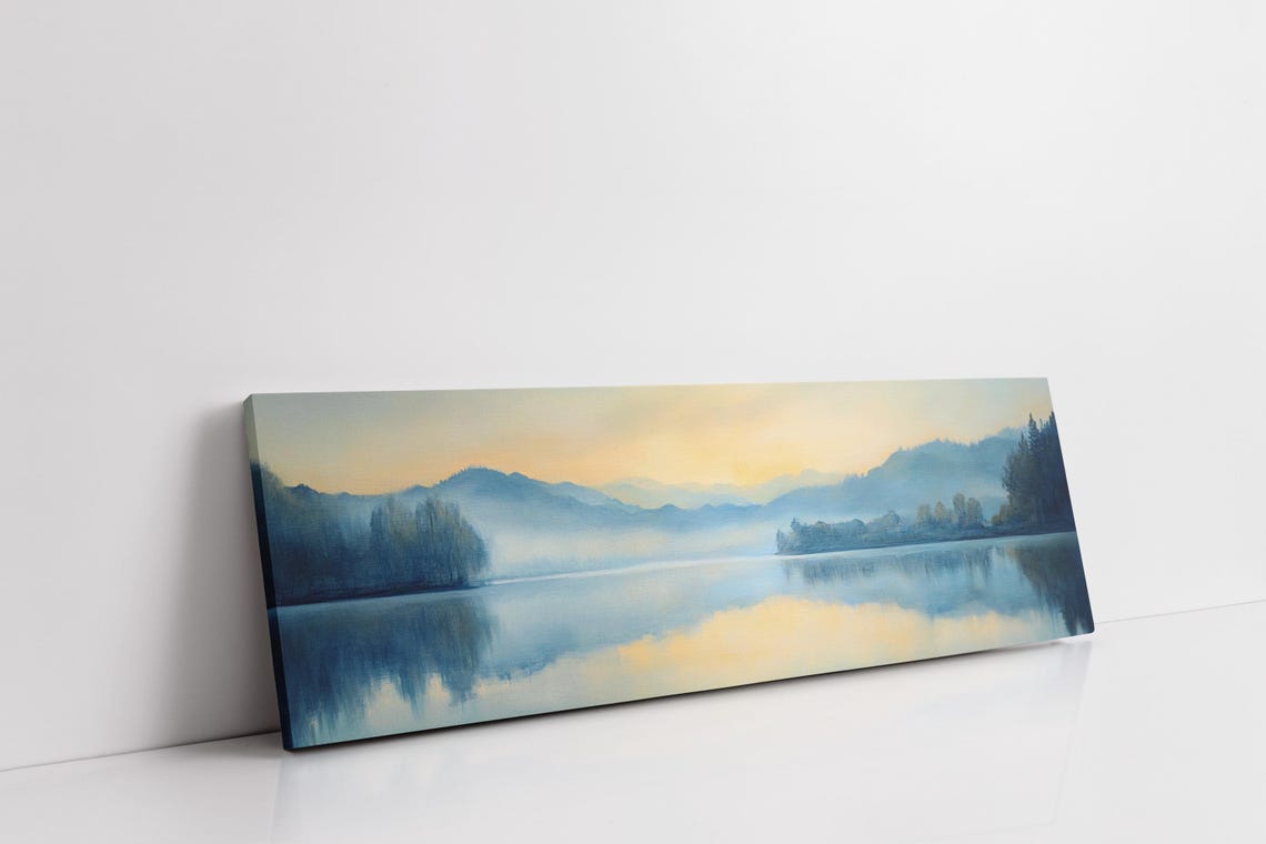 Panoramic Blue Misty Lake Dawn Still Water Golden Glow Scenic Poster - Image 7