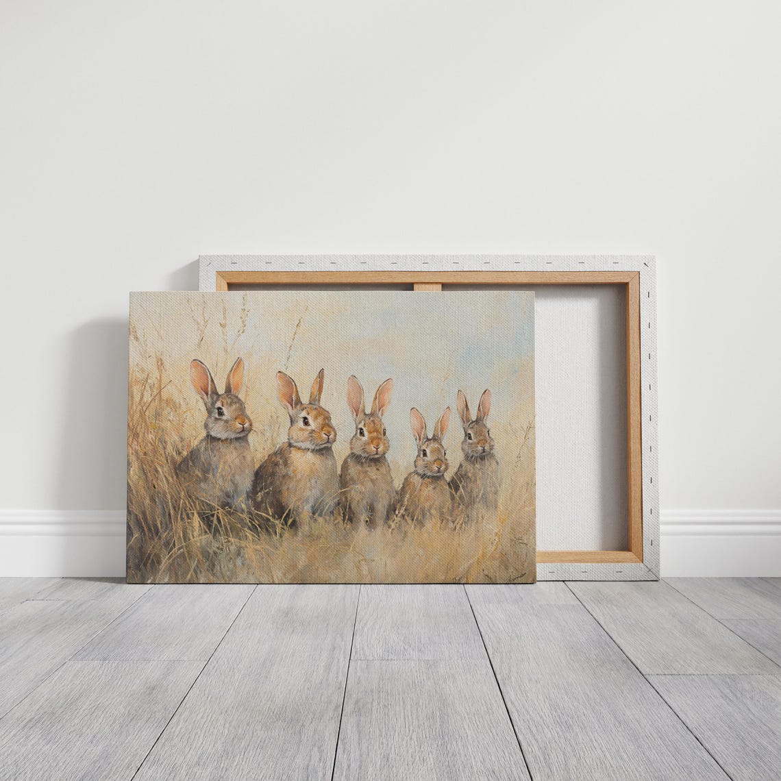 Adorable Five Rabbits Standing In Golden Wheat Field Art Poster - Image 3