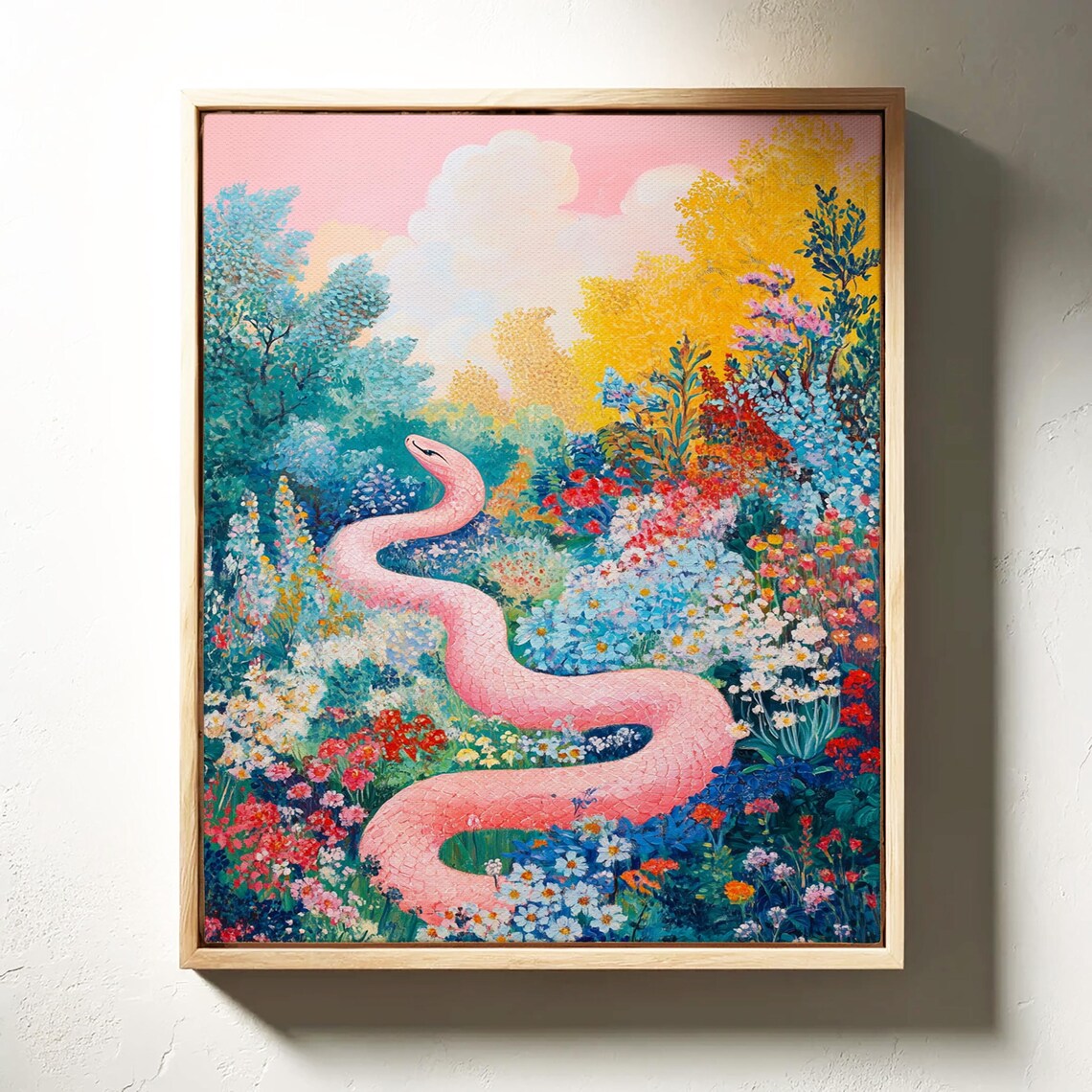 Pink Snake In Wildflower Garden Colorful Nature Scene Poster - Image 6