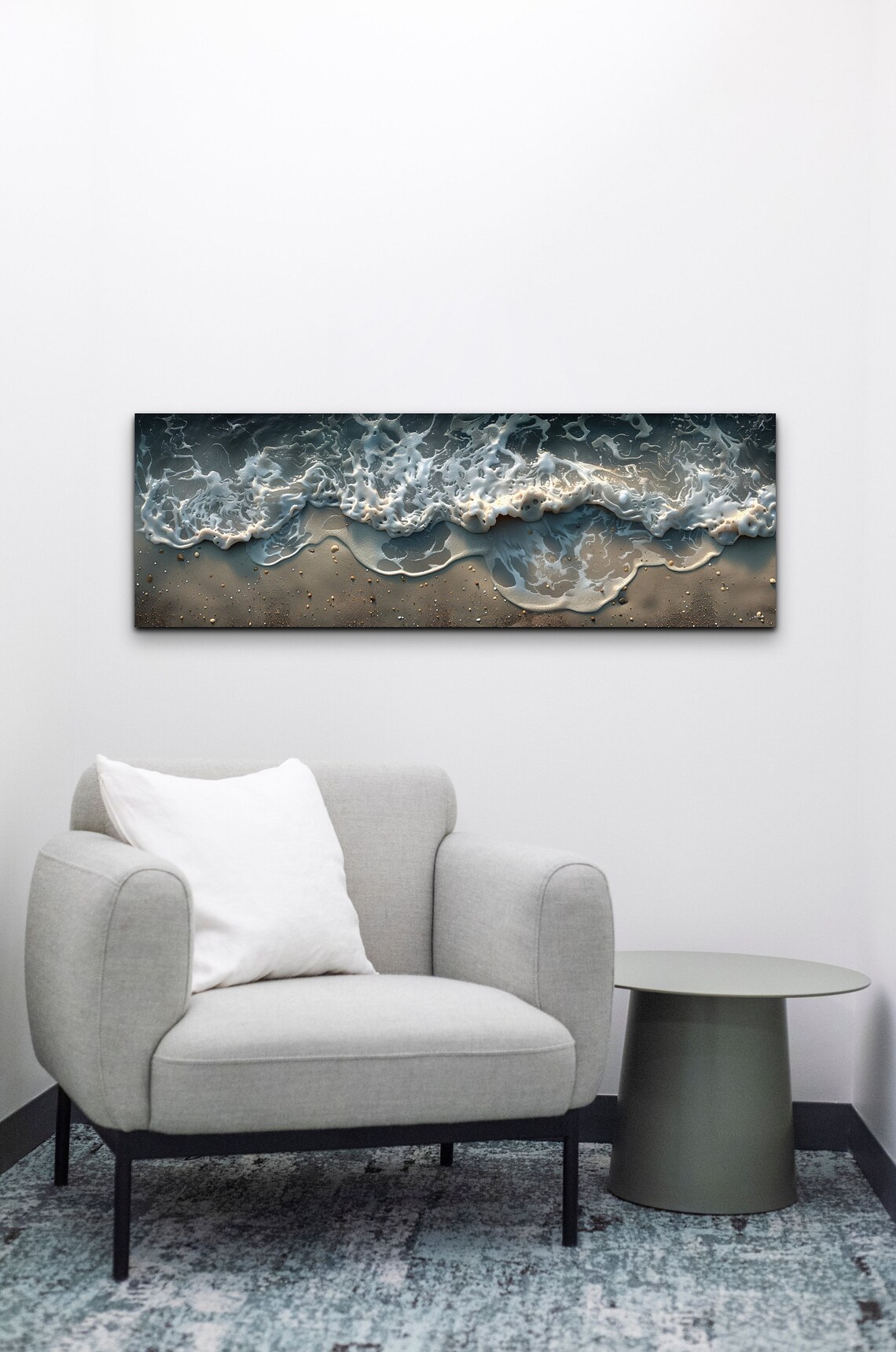 Moody Ocean Wave Foam Washing Over Dark Sand Coastal Art Poster - Image 4