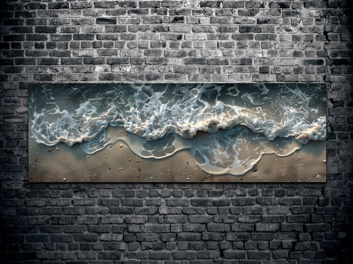 Moody Ocean Wave Foam Washing Over Dark Sand Coastal Art Poster - Image 2