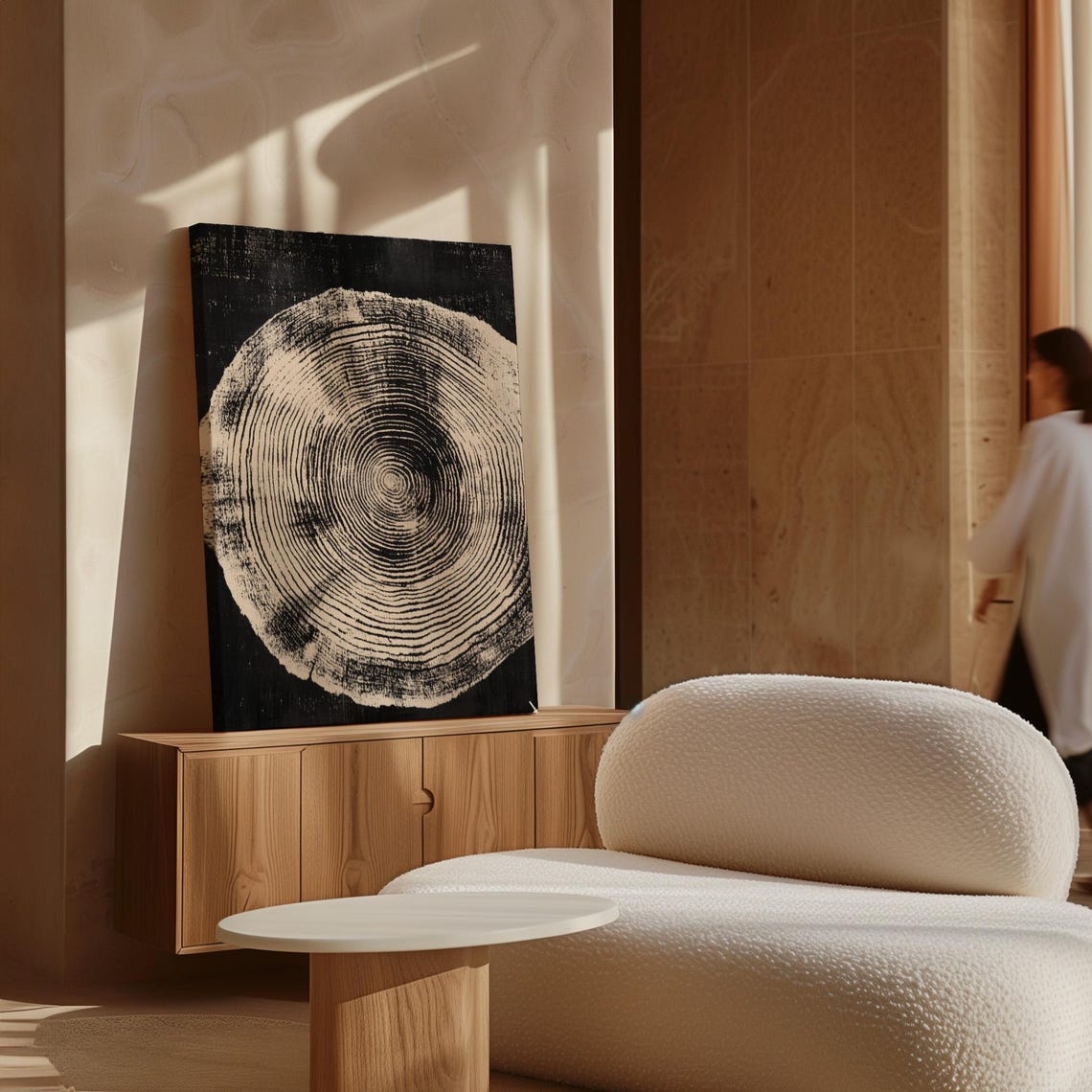 Cream Fine Tree Ring Circle On Black Elegant Gallery Art Poster - Image 7