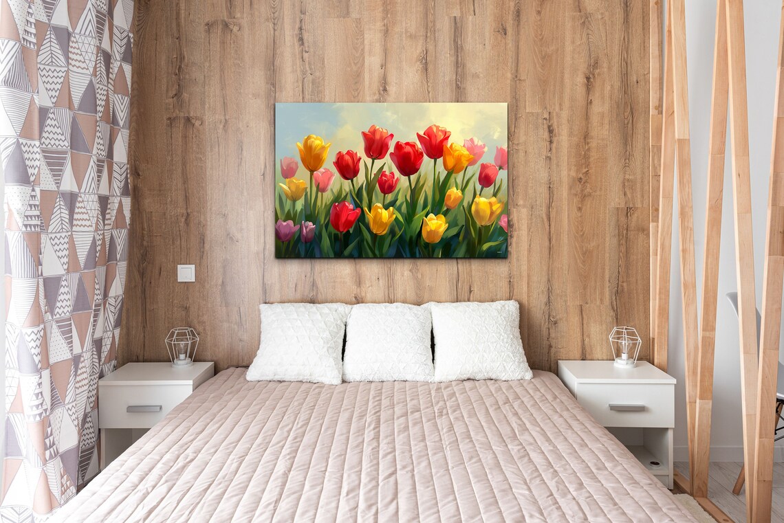 Colorful Tulip Garden Red Yellow Oil Painting Spring Flower Poster - Image 3