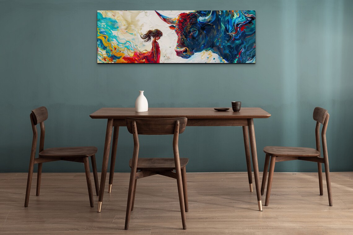 Abstract Girl Vs Bull Colorful Art Print - Image 5