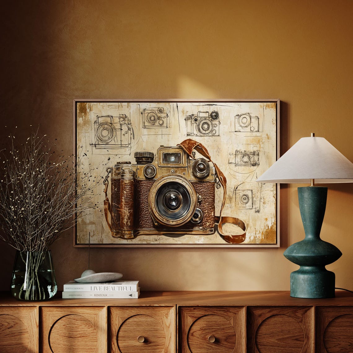 Antique Camera Art Vintage Leather Design Sketch Background Poster - Image 4