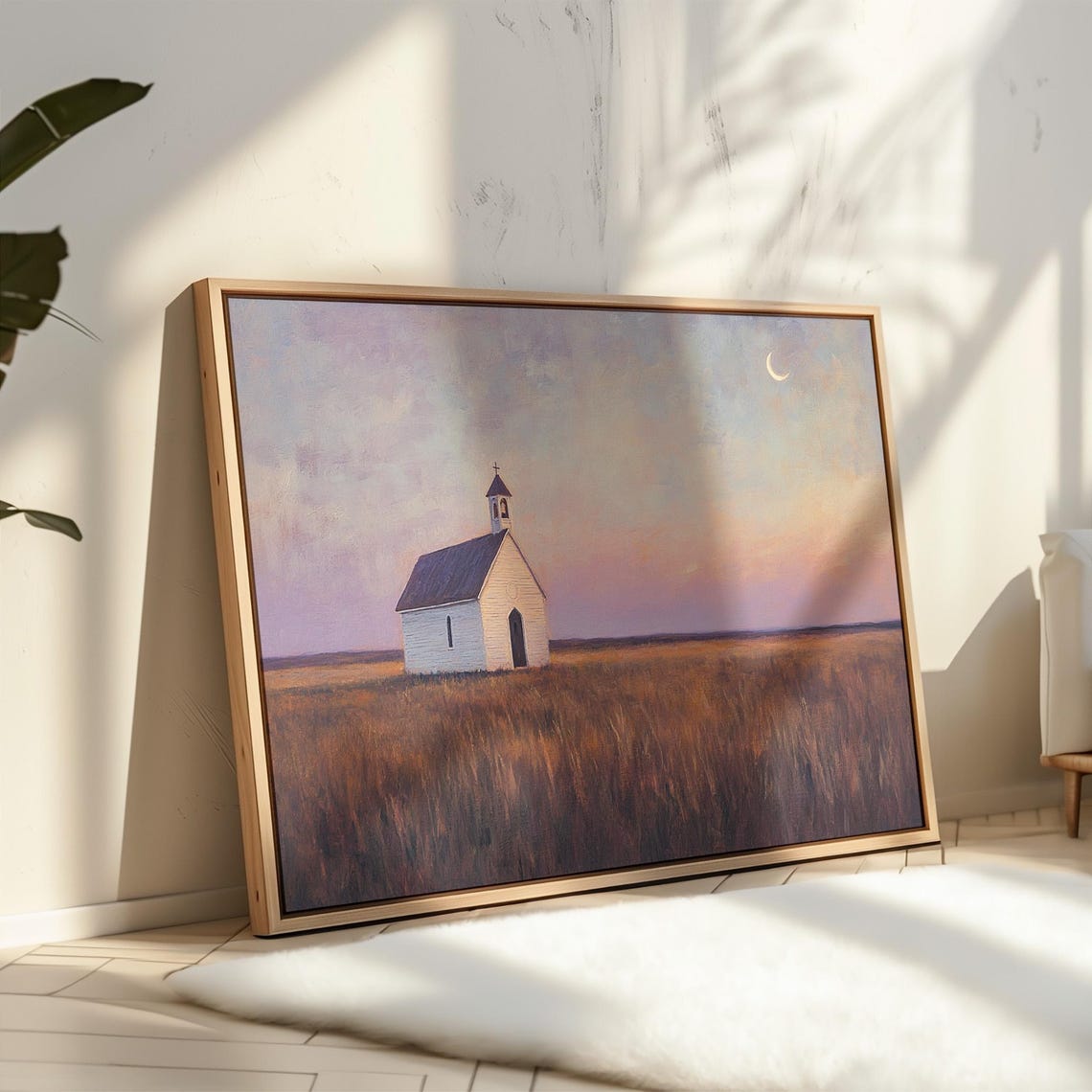 Country Church At Dusk Prairie Chapel Sunset Painting Poster