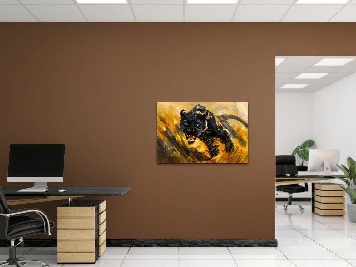 Charging Black Panther Golden Brushwork Fierce Animal Poster - Image 6
